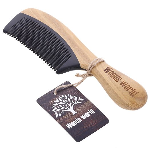 Woods World Green Sandalwood Natural Aroma Hair Comb Buffalo Horn Handmade Comb No Static Detangling