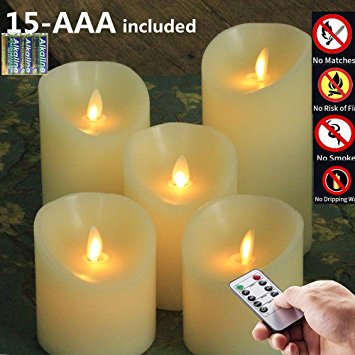 Remote Ready Flameless LED Candle - Bright Warm White Color - 15 -AAA Alkaline Batteries - Ivory SET OF 5