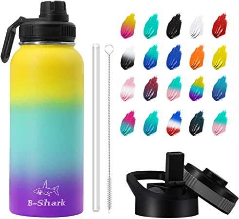 Water Bottle - 24/32/40 oz Insulated Water Bottle with Straw, Stainless Water Bottle with 3 Option Lid Keeps Hot or Cold, Leak Proof Sports Water Bottle for Camping Travel, Office and Outdoor