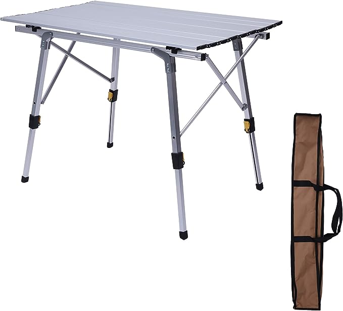 LUCKYERMORE Outdoor Folding Camping Table Portable with Aluminum Legs Lightweight Picnic Camp Table Adjustable Height Roll Up Table Top