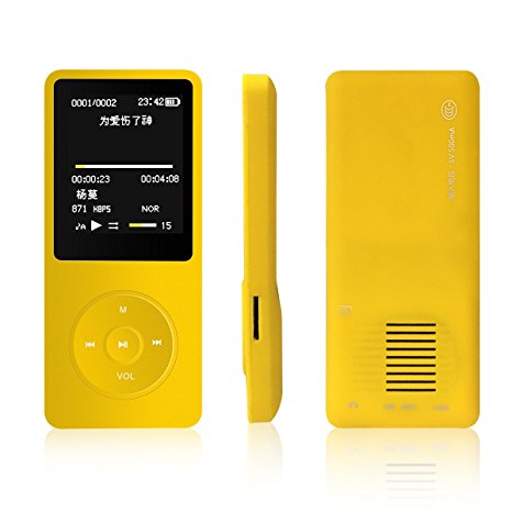2017 New Original M280 Big and Clear Speaker MP3 MP4 Music Player with 8GB 1.8 Inch Screen /FM/e-book/Voice recorder/50 HOURS Continuous Playback(Yellow)
