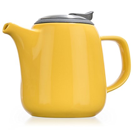 Tealyra - Daze Ceramic Teapot Yellow - 24-ounce (2-3 cups) - Small Stylish Ceramic Teapot with Stainless Steel Lid Extra-Fine Infuser To Brew Loose Leaf Tea - Dishwasher-safe - BPA and Leed-Free