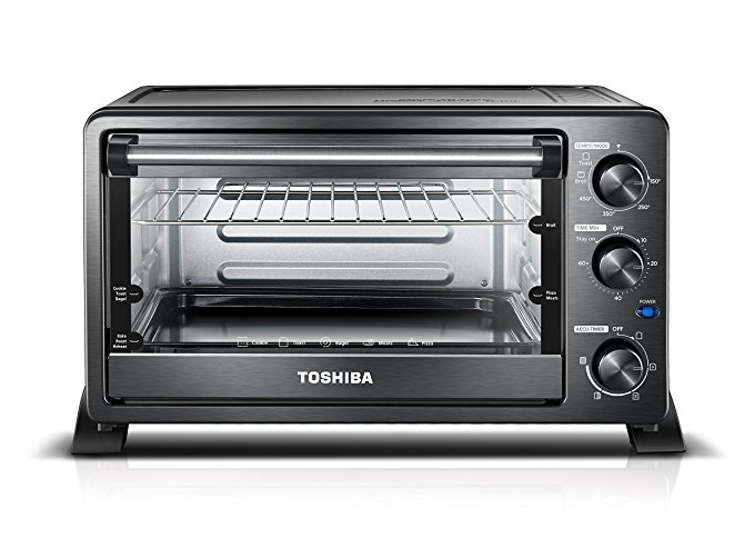 Toshiba MC25CEY-BS Mechanical Oven with Convection/Toast/Bake/Broil Function, 25 L capacity/6 Slices Bread/12-inch Pizza, Black Stainless Steel