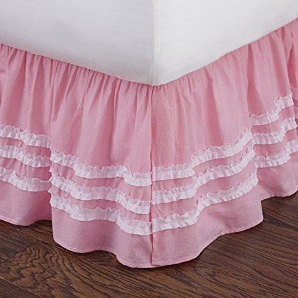 Pink Ruched Twin Bed Skirt