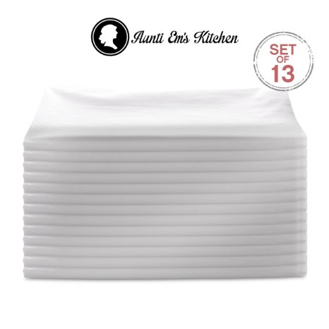 Aunti Em's Kitchen Vintage Flour Sack Kitchen Dish Towels, Commercial Restaurant Grade, Weave Cloth 100% Natural Cotton, 28 x 28, Baker's Dozen Set of 13, White