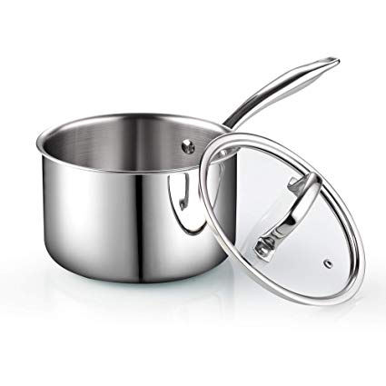 Cook N Home 02680 Tri-Ply Clad Stainless Steel Sauce Pan with Lid, 3 Quart, Silver