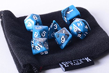 Black Ice Polyhedral Dice Set | 7 Piece | PRISTINE Edition | FREE Carrying Bag | Hand Checked Quality | Money Back Guarantee