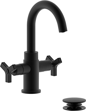 Derengge LF-T0081-MT Two-Handle Single Hole Bathroom Sink Faucet with Plastic Pop-Up Drain, Matte Black Finished