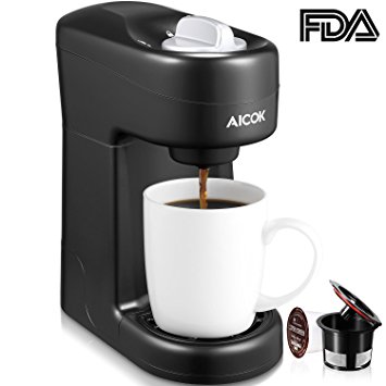 Aicok Single Serve Coffee Maker, Single Cup Coffee Brewer with One-Touch Buttons for Most Single Cup Pods including K-CUP Pods, Quick Brew Technology, 800W, Black