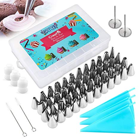 Piping Nozzle,CrazyFire 58pcs Cake Decorating Set,Including 48 Icing Tips,3 Reusable Piping Bags,3 Coupler,2 Brush and Storage Case for Cupcakes Cookies Pastry