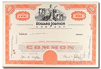 Howard Johnson Company Stock Certificate Orange (SC-AAA-407)