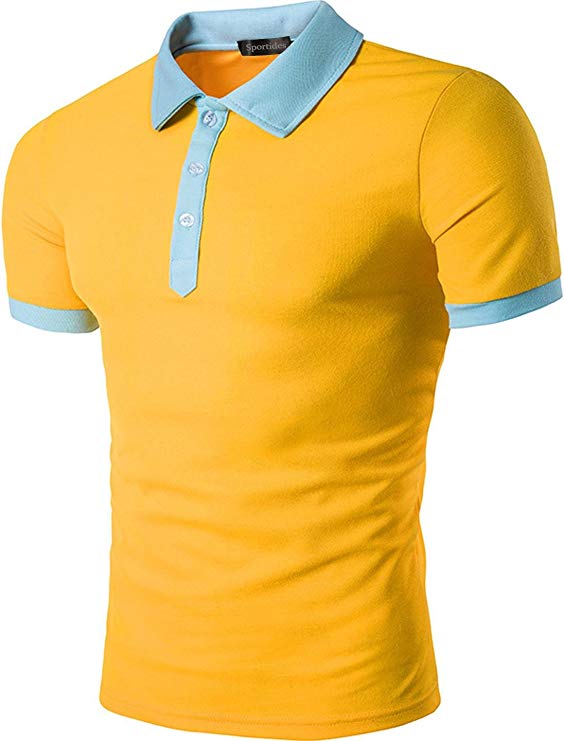 Sportides Mens Casual Denim Stitching Pocket Polo Shirt Short Sleeve T-Shirt Tops JZA008