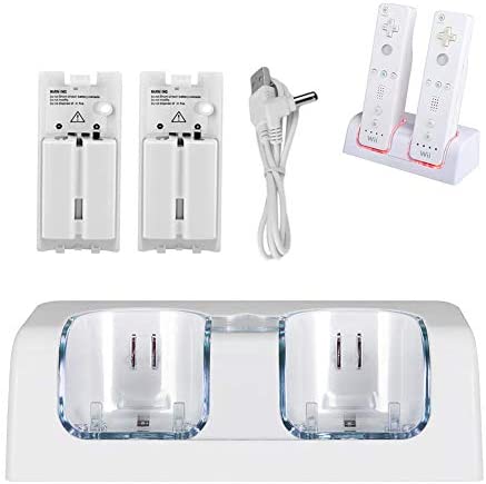 NIFERY Wii Charging Dock Station, Wii Remote Charger Stand with 2 Rechargeable Battery & Charging Cord (White)