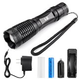 LE 1000lm Rechargeable CREE XM-L2 T6 LED Flashlight Adjustable Focus 5 Light Modes 10W 18650 Battery and Charger Included Water Resistant Camping Torch LED Handheld Flash Lights