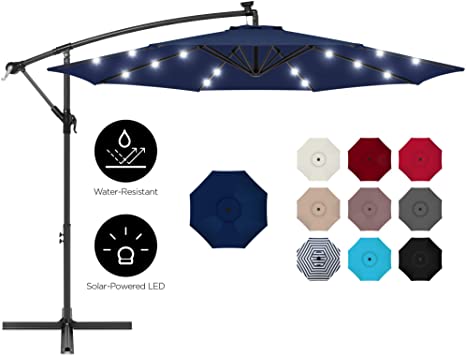 Best Choice Products 10ft Solar LED Offset Hanging Outdoor Market Patio Umbrella w/Easy Tilt Adjustment - Navy Blue