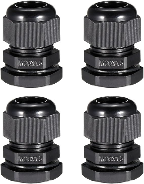 uxcell 4Pcs M20x1.5 Cable Gland Waterproof Plastic Joint Adjustable Locknut Black for 6mm-12mm Dia Cable Wire