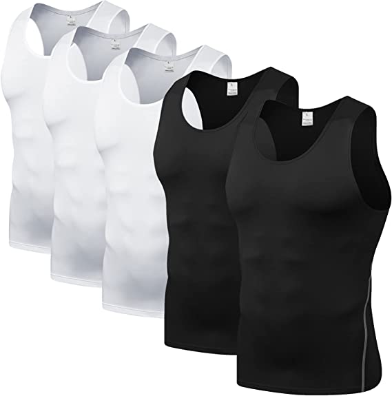 Odoland Compression Tops for Men 5packs Breathable Quick Dry Slim Fit Vest Men's Sport Sleeveless Tank Tops