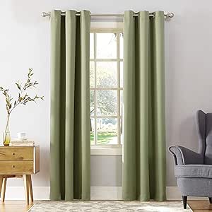 Sun Zero Easton Energy Saving Blackout Grommet Curtain Panel, 40" x 54", Sage Green