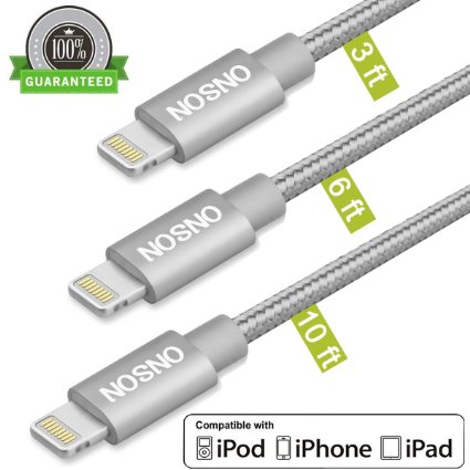 ONSON Lightning Cable, 3Pack (3ft 6ft 10ft) Nylon Braided Lightning Cable Charging Cable USB Cord iPhone 6s/s 6s Plus/6 Plus 5s/5E/5C/5 iPad Air/iPad mini iPod nano/iPod touch (Gray)