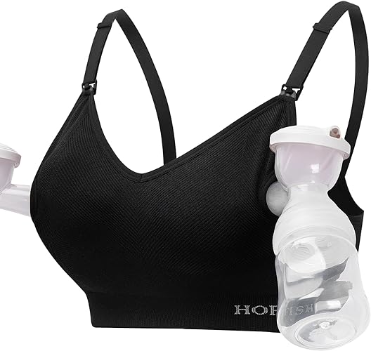 HOFISH Women's Pumping Bra Hands-Free Supportive and Seamless Maternity Nursing Bra for Easy Breastfeeding S-XXL