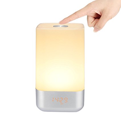 Wake Up Light Alarm Clock, WL01-WT Touch Sensor Bedside Lamp LED Night Light with 5 Nature Sounds, Sunrise Simulation, Color Changing, 3 Brightness, USB Rechargeable For Bedroom, Reading