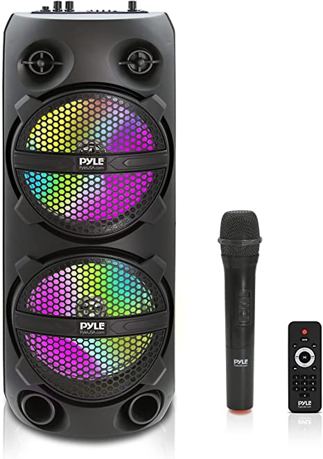 Portable Bluetooth PA Speaker - 240W Dual 8" Rechargeable Outdoor BT Karaoke Audio System - TWS, Party Lights, LED Display, FM/AUX/MP3/USB/SD, 6.5mm in, Carry Handle - Wireless Mic, Remote