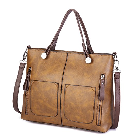 Top Handle Satchel Handbags, JOSEKO Women Retro Tote Bags Leather Crossbody Bags Large Capacity