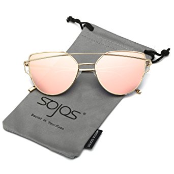 SojoS Cat Eye Mirrored Flat Lenses Street Fashion Metal Frame Women Sunglasses SJ1001