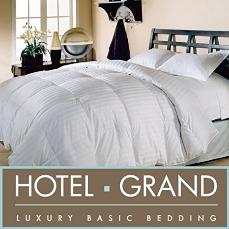 Hotel Grand Oversized 500 Thread Count Damask Stripe White Down Comforter- Full/Queen.