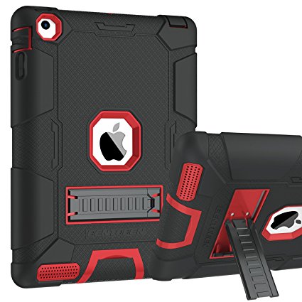 iPad 2 Case, iPad 3 Case, iPad 4 Case, BENTOBEN Heavy Duty Shockproof Kickstand Anti-slip 3 in 1 Full-body Rugged Soft Rubber Hard PC Protective Case for 9.7 iPad 2nd / 3rd / 4th Generation, Black/Red