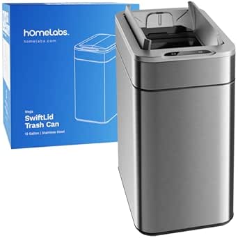 hOmeLabs Robust 13 Gallon Kitchen Trash Can, Retractable Sensor Butterfly Lid, Maximizing Space, Easy to Clean, Battery-Powered with Batteries Included