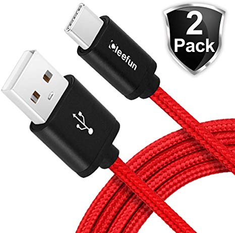 CLEEFUN USB Type C Charger Cable [6ft, 2-Pack] Fast Charging USB C Cord for Samsung Galaxy S10e S10 S9 S8 Plus S10  S9  S8  Note 9 Note 8, LG G7 G6 G5 V40 V35 V30 V20, Google Pixel 2 XL, Nylon Braided