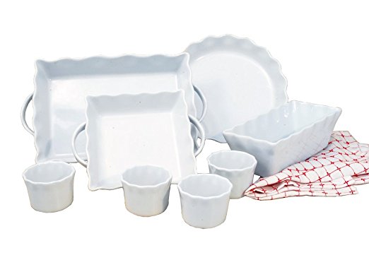 Cook Pro Inc 8-Piece White Ceramic Ruffled Bakeware Set