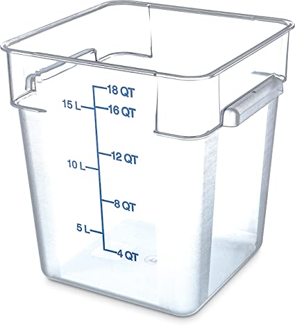 Carlisle 1072507 StorPlus Stackable Square Food Storage Container, 18 Quart Capacity, Clear (Pack of 6)