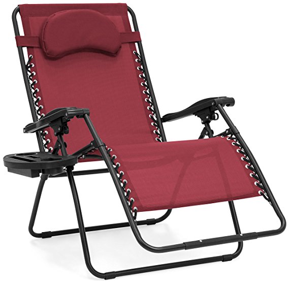 Best Choice Products Oversized Zero Gravity Outdoor Reclining Lounge Patio Chair w/Cup Holder - Burgundy