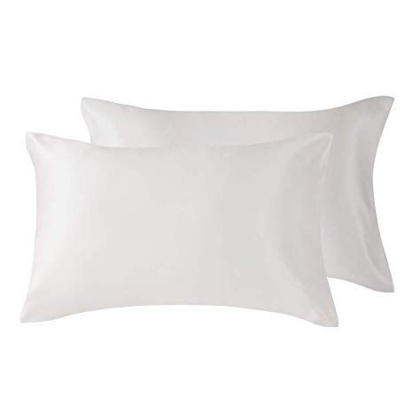 EXQ Home Satin Pillowcases Set of 2 for Hair and Skin Queen Size 20x40 Pure White Pillow Case with Envelope Closure (Anti Wrinkle,Hypoallergenic,Wash-Resistant)