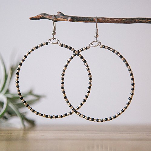 Gold and Black Beaded Earrings For Women: Hoops Of Hope by Madres Jewelry, Handmade with Love in the Dominican Republic.