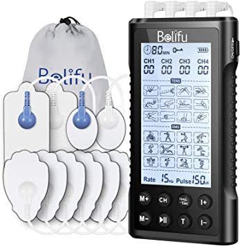 Belifu Dual Channel TENS EMS Unit 24 Modes Muscle Stimulator for Pain Relief Therapy, Electronic Pulse Massager Muscle Massager with 10 Pads, Dust-Proof Drawstring Storage Bag，Fastening Cable Ties…