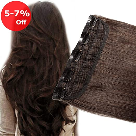 One piece in Human Hair Extension 22'' Dark Brown #2 Soft Long Remy Hair Weft Extension Fast Shipping 5 Clips 55g On Sale