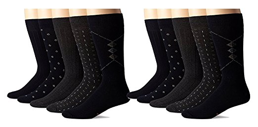 Docker's Men's Classics Dress Dobby Crew Socks (5 and 10 pack)