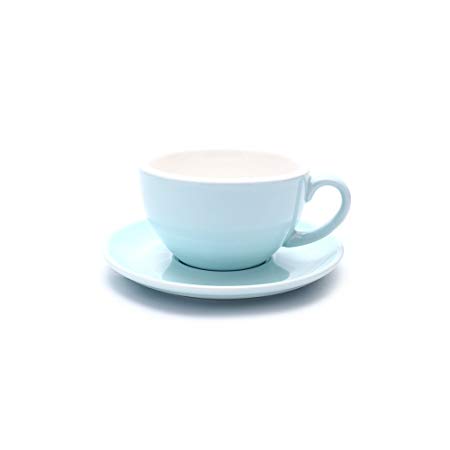 Coffeezone Double Espresso Coffee Cup and Saucer Free Pour Coffee or Small Cappuccino, New Bone China for Coffee Shop and Barista (Glossy Light Blue, 5 oz)