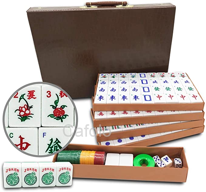 Chinese Mahjong X-Large 144 Numbered Melamine Tiles 1.5" Large Tile Plus 4 Extra Jokers with Carrying Travel Case Pro Complete Mahjong Game Set (Mah Jong, Mahjongg, Mah-Jongg, Mah Jongg, Majiang)