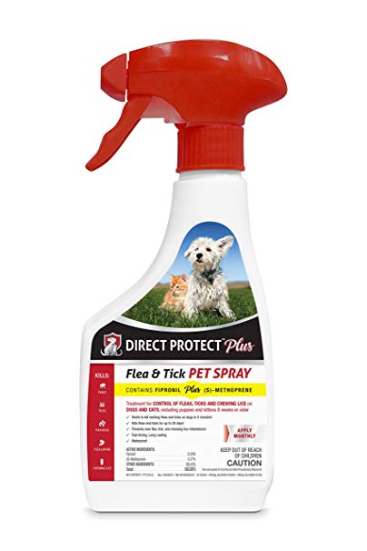 Direct Protect Plus Flea & Tick Pet Spray, For Dogs & Cats 8 Weeks and older, Waterproof and Fast Acting, 16 ounces