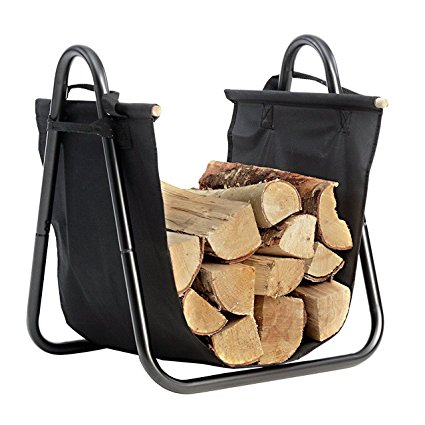 Amagabeli Fireplace Log Tote Wood Holder Kindling Firelogs Bucket Firewood Carrier Canvas Logs Totes Holders Rack Round with Wood Carrying Handles Basket Tools with Large Fire Wood Carry Bag