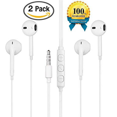 Poweron 2 Pack Earbuds For All iPhone iPod iPad Headphones Earphones With Remote Control Mic Volume For New iPhone SE iPhone 6 6S Plus 5S 5 5c 4S 4 All iPod iPad