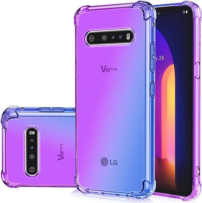 Gufuwo Case for LG V60 Thinq, for LG V60 Thinq 5G Cute Case, Gradient Slim Anti Scratch Soft Clear TPU Phone Case Cover Shockproof Case for LG V60 Thinq (Purple/Blue)