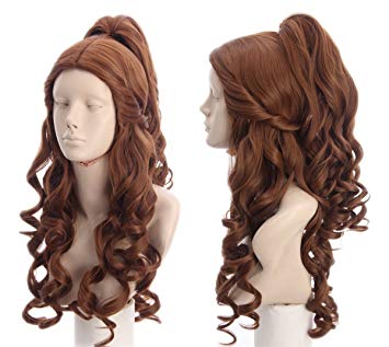 Topcosplay Women Wigs Curly Brown Halloween Costumes Cosplay Wig Wave with Ponytail