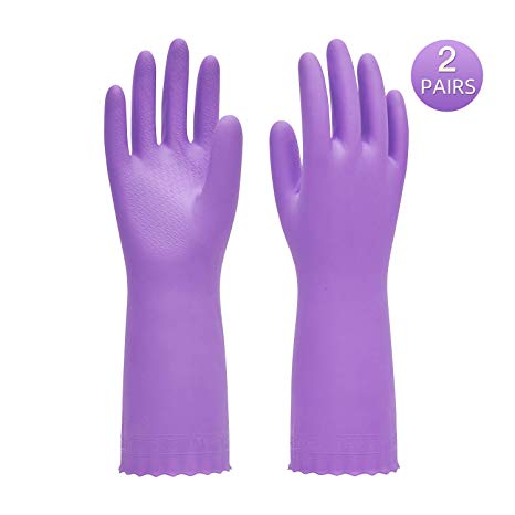 Pacific PPE 2Pairs Household Glove Reusable Cleaning Dishwashing Gloves-Latex Free Waterproof PVC Gloves for Kitchen,Gardening Gloves Flocked with Cotton Liner(Purple,L)