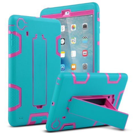 ULAK Shock Absorbing Hybrid Silicone Case for Apple iPad Mini 3 2 1 (7.9 inch) - Rose Red/Aquamarine Blue
