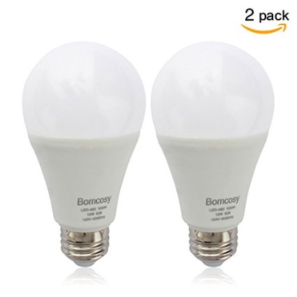 Bomcosy 12W A19 E26 LED Bulbs, 100W Incandescent Bulb Equivalent,Not Dimmable,1050 Luminous,6000K Daylight-2 Pack